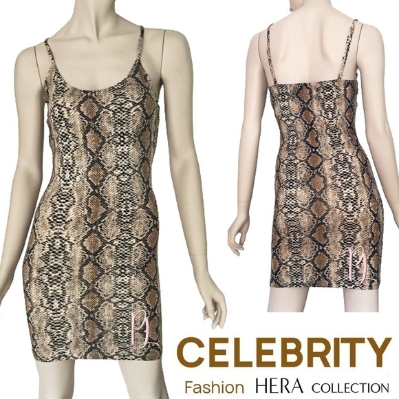 Hera Collection Snakeskin Print Bodycon Bandaid Mini Slip Dress - Picture 1 of 12